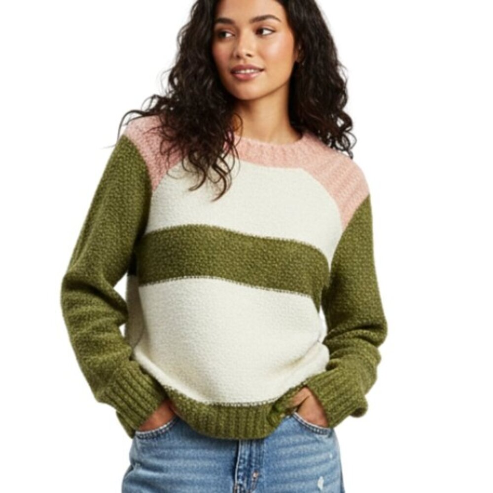 Anthropologie Self Contrast NWT Small Color-Block Sweater Olive Cream‎ Blush